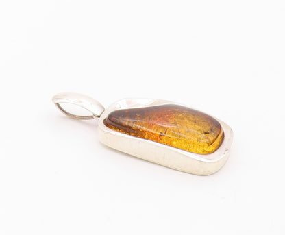 925 Sterling Silver  Vintage Amber Shiny Smooth Drop Pendant  PT19403