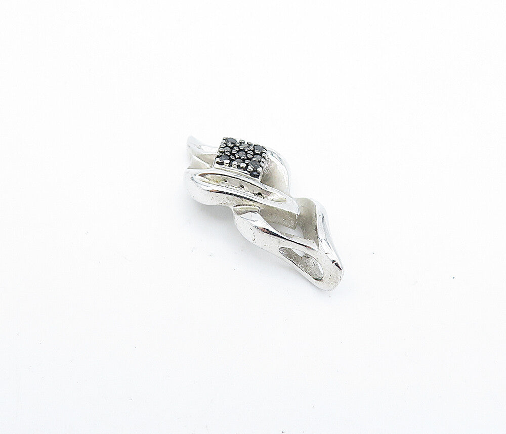 925 Sterling Silver  Genuine Black & White Diamonds Shiny Twist Pendant PT2821