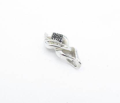 925 Sterling Silver  Genuine Black & White Diamonds Shiny Twist Pendant PT2821