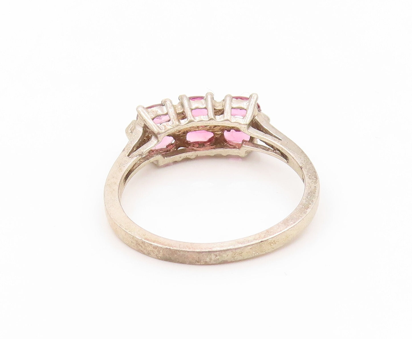 925 Sterling Silver Vintage Ring Dark Tone Oval Pink CZ Inlay  Sz 10  RG31931