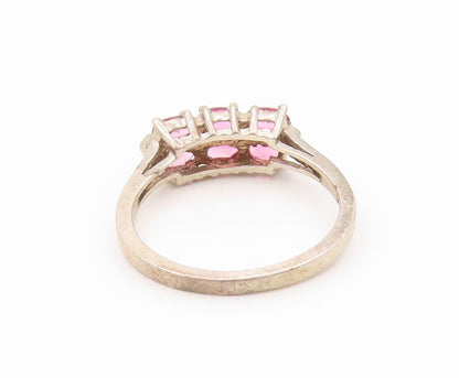 925 Sterling Silver Vintage Ring Dark Tone Oval Pink CZ Inlay  Sz 10  RG31931
