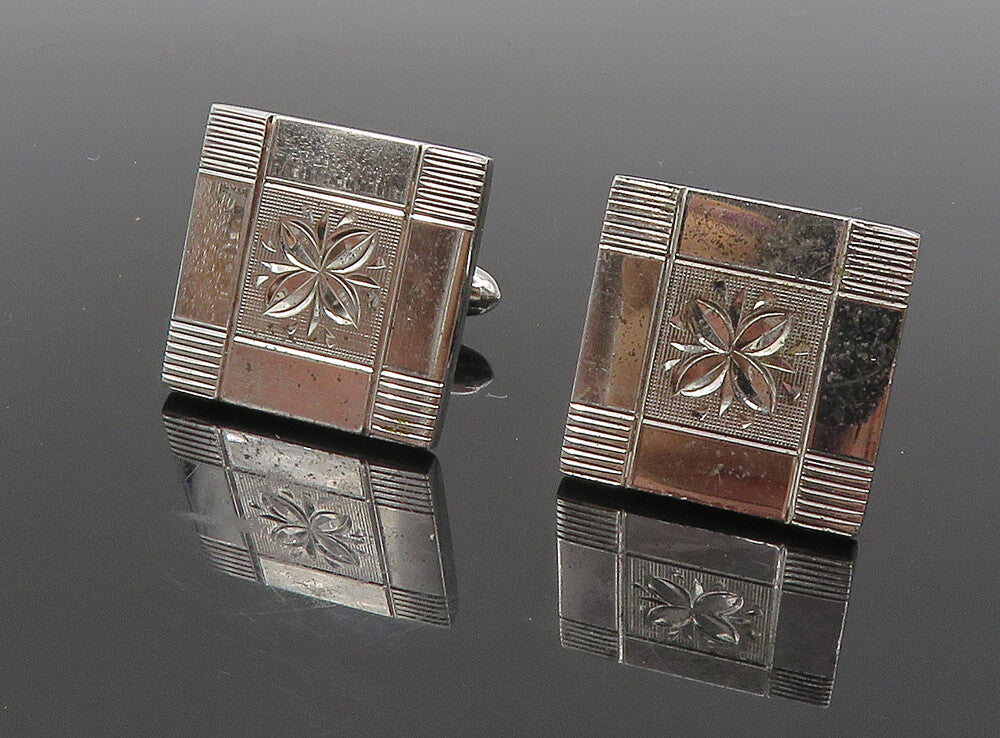 LAMODE 925 Sterling Silver  Vintage Shiny Floral Etched Cuff Links  TR1584