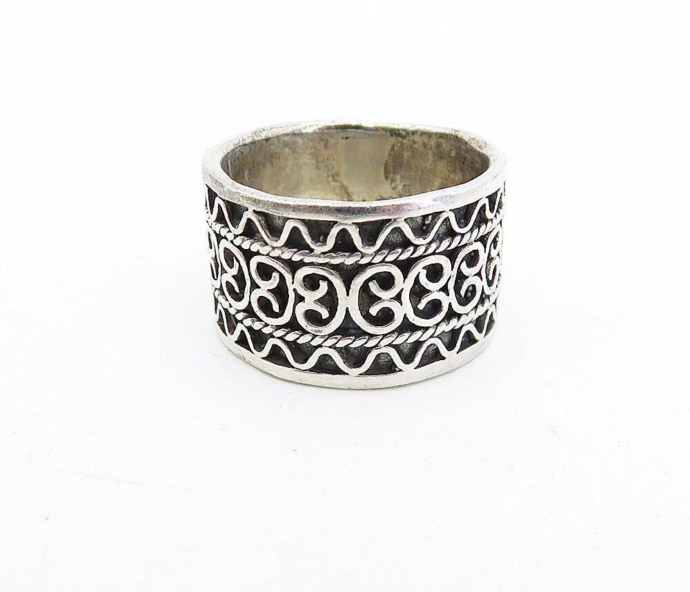 925 Sterling Silver  Vintage Oxidized Wavy Swirl Detail Band Ring Sz 6  RG5136