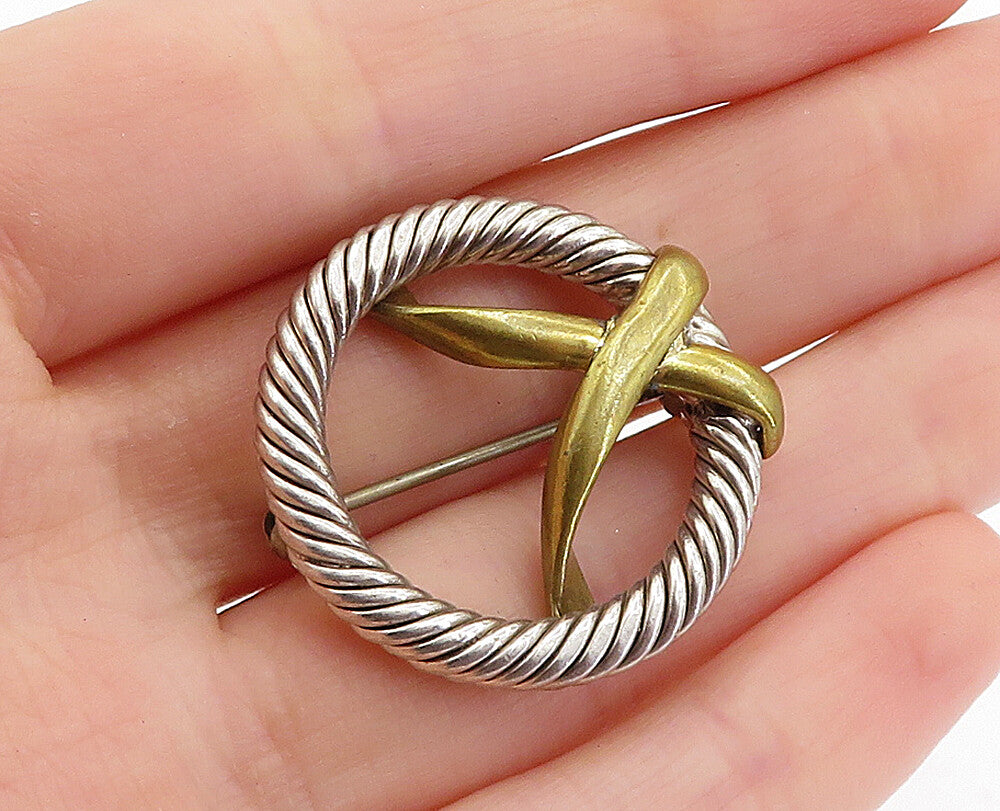 925 Sterling Silver  Vintage Two Tone Twist Open Circle Brooch Pin  BP2228