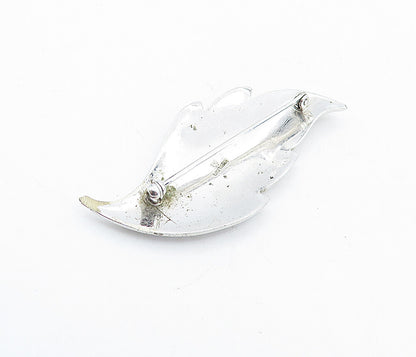 925 Sterling Silver  Vintage Shiny Etched Single Autumn Leaf Brooch Pin BP2217