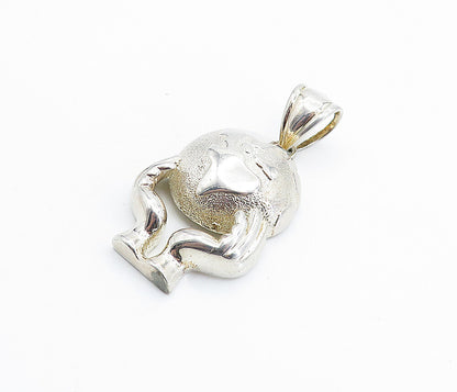 925 Sterling Silver  Vintage Shiny Textured Globe In Hands Pendant  PT5640