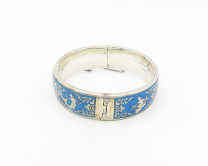 SIAM 925 Sterling Silver  Vintage Enamel Dancer Floral Bangle Bracelet  BT6884