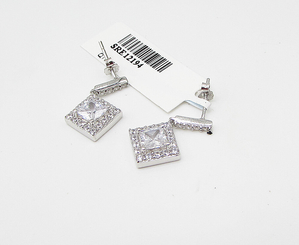 925 Sterling Silver  White Topaz & Cubic Zirconia Stud Drop Earrings  EG1439