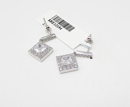 925 Sterling Silver  White Topaz & Cubic Zirconia Stud Drop Earrings  EG1439