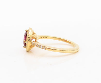 925 Sterling Silver Vintage Ring Gold Plated Round Garnet Halo CZ  Sz 7  RG30423