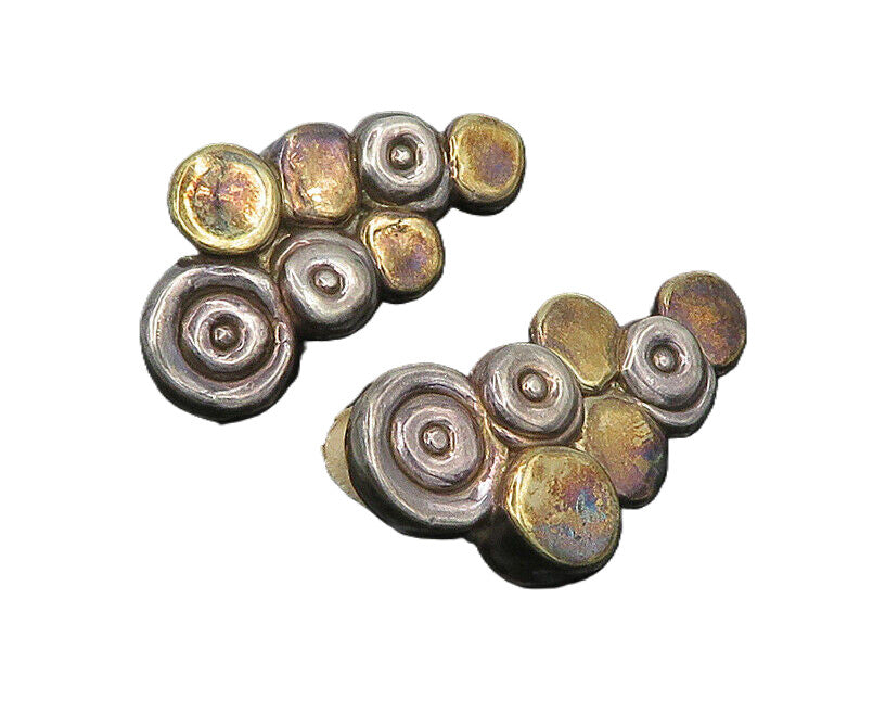 925 Sterling Silver & 14K GOLD  Vintage Spiral Non Pierce Earrings  EG9381