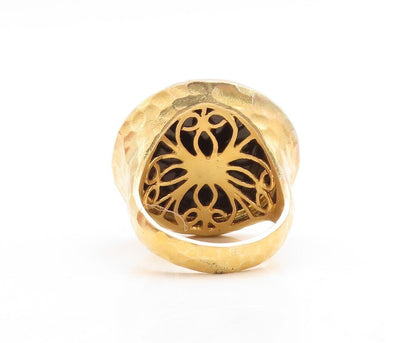 925 Sterling Silver Vintage Ring Gold Plated Large Cabochon Onyx Sz 8.5  RG30092