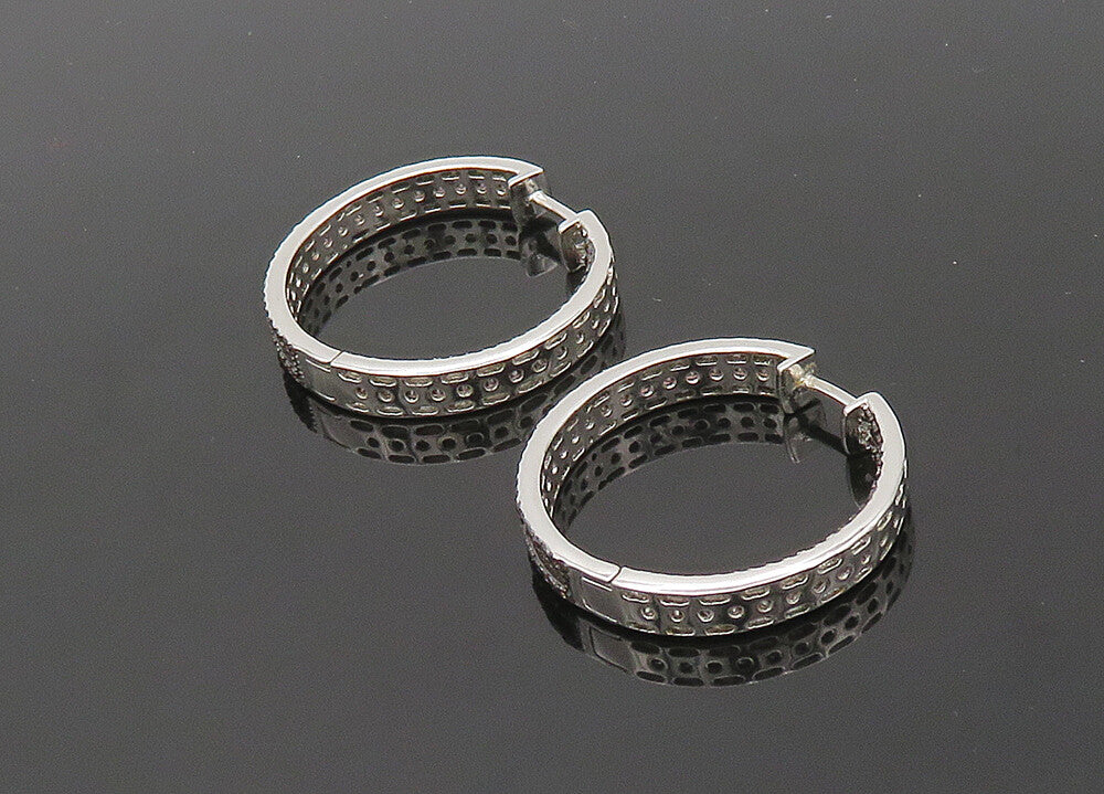 925 Sterling Silver  Vintage Garnet Shiny Round Hoop Earrings  EG10424