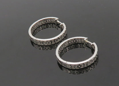 925 Sterling Silver  Vintage Garnet Shiny Round Hoop Earrings  EG10424