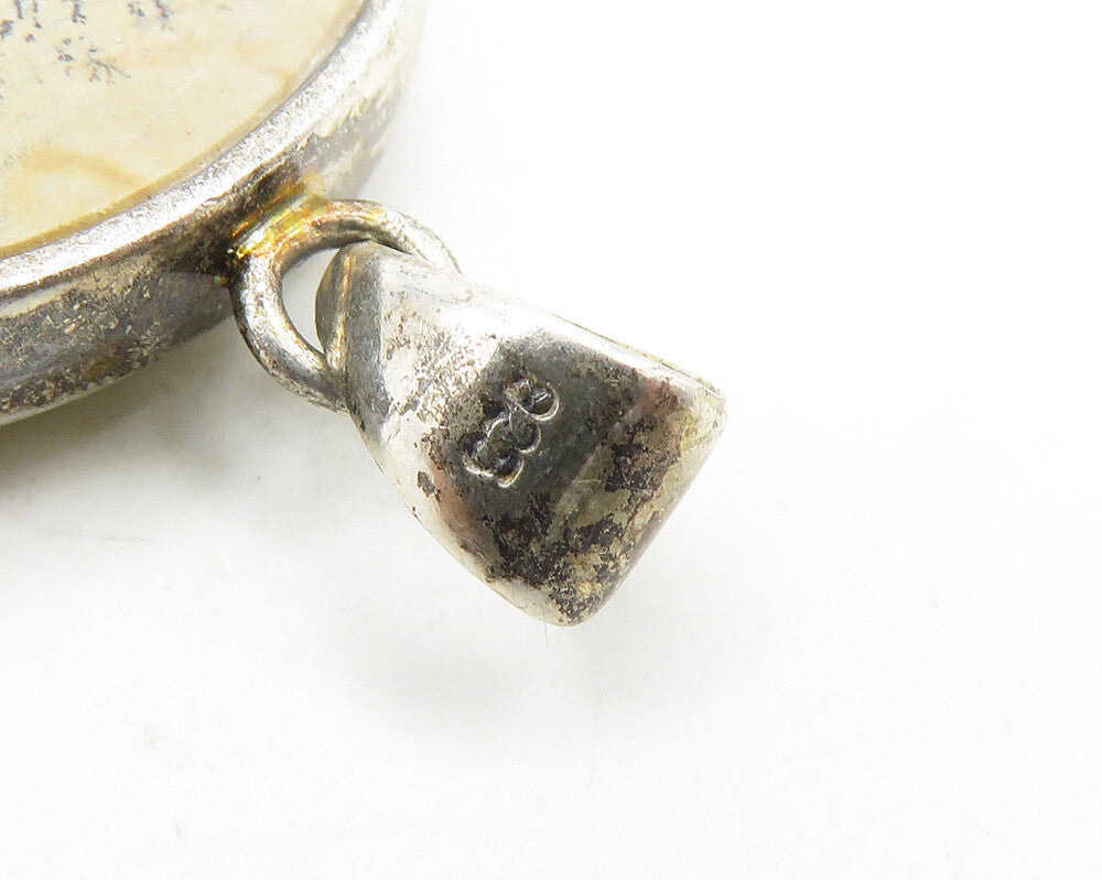 925 Sterling Silver  Vintage Tear Drop Brown Jasper Shiny Pendant  PT15165