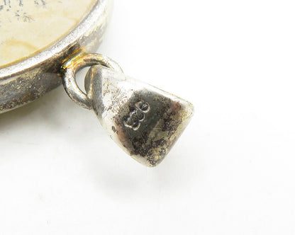 925 Sterling Silver  Vintage Tear Drop Brown Jasper Shiny Pendant  PT15165