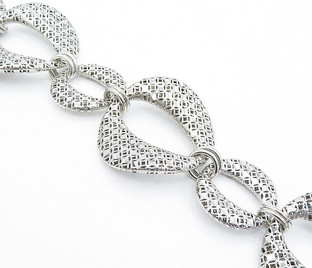 925 Sterling Silver  Vintage Shiny Cutout Oval Link Chain Bracelet  BT2536
