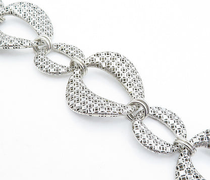 925 Sterling Silver  Vintage Shiny Cutout Oval Link Chain Bracelet  BT2536