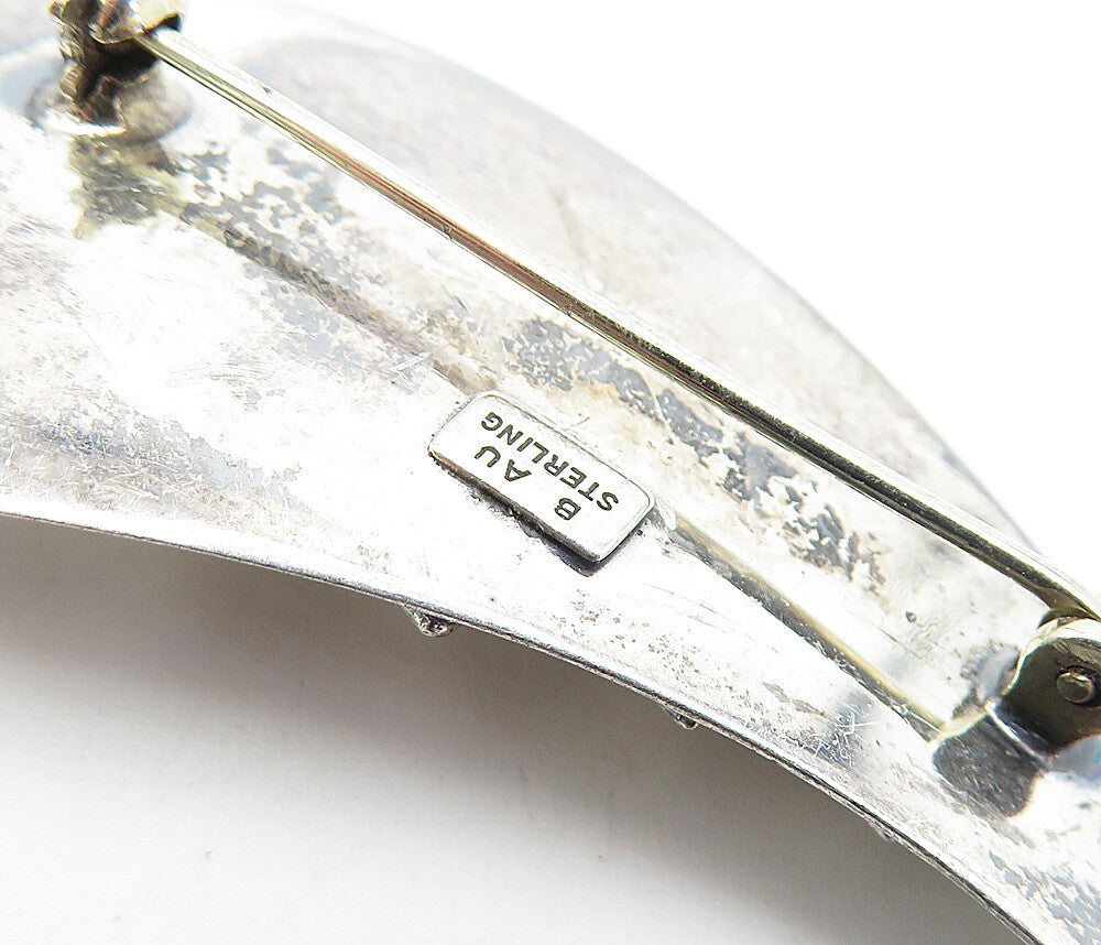 BEAU 925 Sterling Silver  Vintage Shiny Single Feather Brooch Pin  BP1848