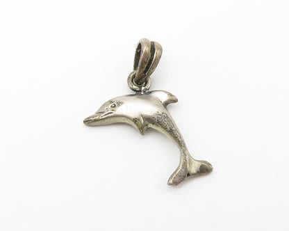925 Sterling Silver  Vintage Dark Tone Leaping Dolphin Motif Pendant  PT11279