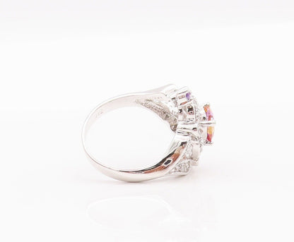 925 Sterling Silver Vintage Ring Cutout Carved Gemstone Flower  Sz 9.5  RG28297
