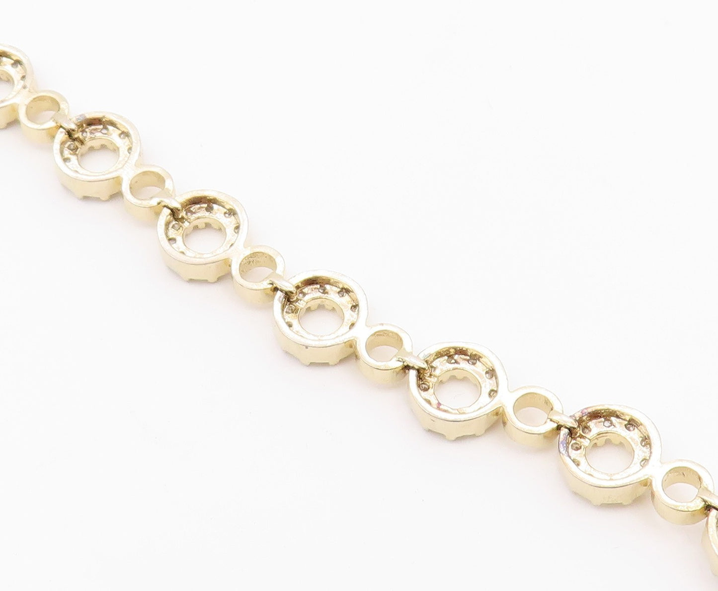 925 Sterling Silver  Shiny Topaz Open Circle Gold Plated Chain Bracelet BT8270