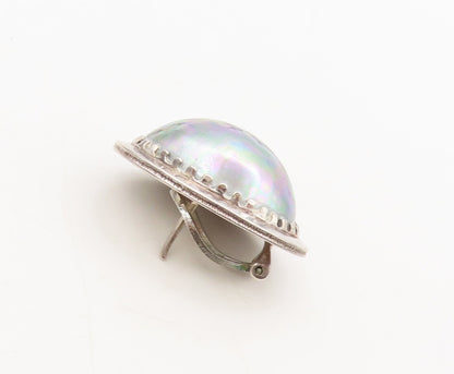 POLAND 925 Sterling Silver  Vintage Solid Large Oval Pearl Earrings  EG12778