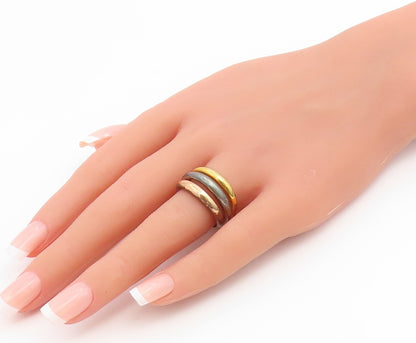 925 Sterling Silver Vintage Ring Multi Tone Interlocking Band  Sz 8  RG36952