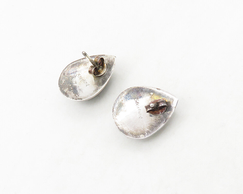 NAVAJO 925 Silver  Vintage Cabochon Black Onyx Tear Drop Stud Earrings  EG9126