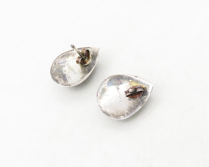 NAVAJO 925 Silver  Vintage Cabochon Black Onyx Tear Drop Stud Earrings  EG9126