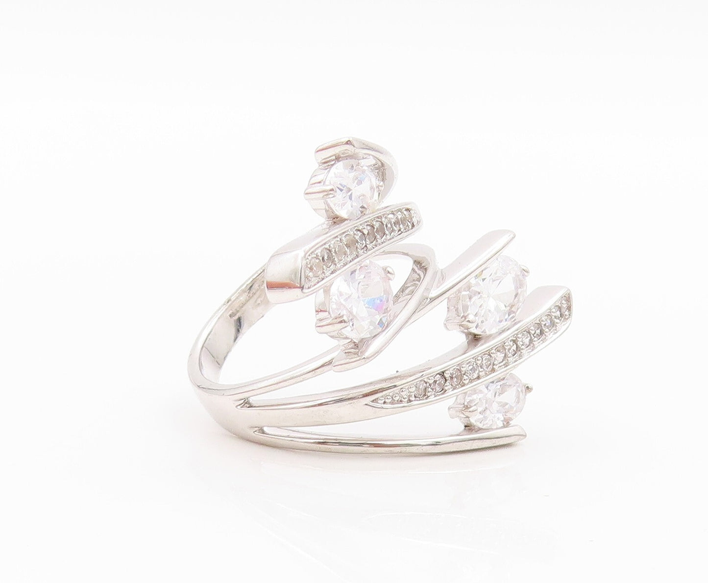 925 Sterling Silver Vintage Ring Designer Bypass Cutout CZ Inlay Sz 7 RG31894