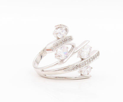 925 Sterling Silver Vintage Ring Designer Bypass Cutout CZ Inlay Sz 7 RG31894