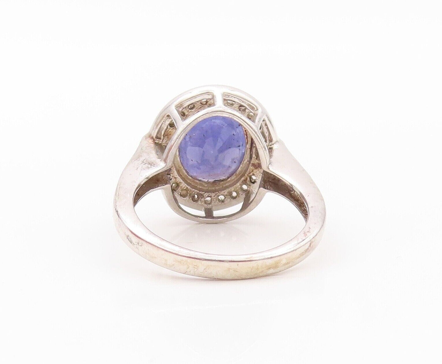 925 Sterling Silver Vintage Ring Oval Tanzanite Halo Diamonds  Sz 7  RG30182