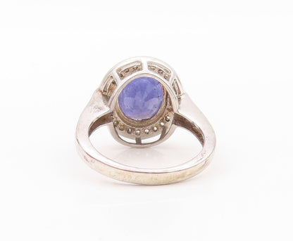 925 Sterling Silver Vintage Ring Oval Tanzanite Halo Diamonds  Sz 7  RG30182