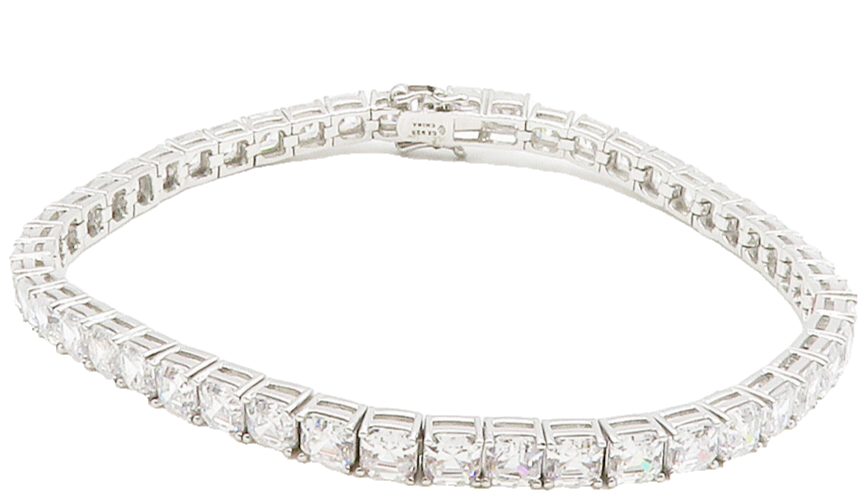 925 Sterling Silver  Sparkling Cushion Cut Cubic Zirconia Tennis Bracelet BT5866