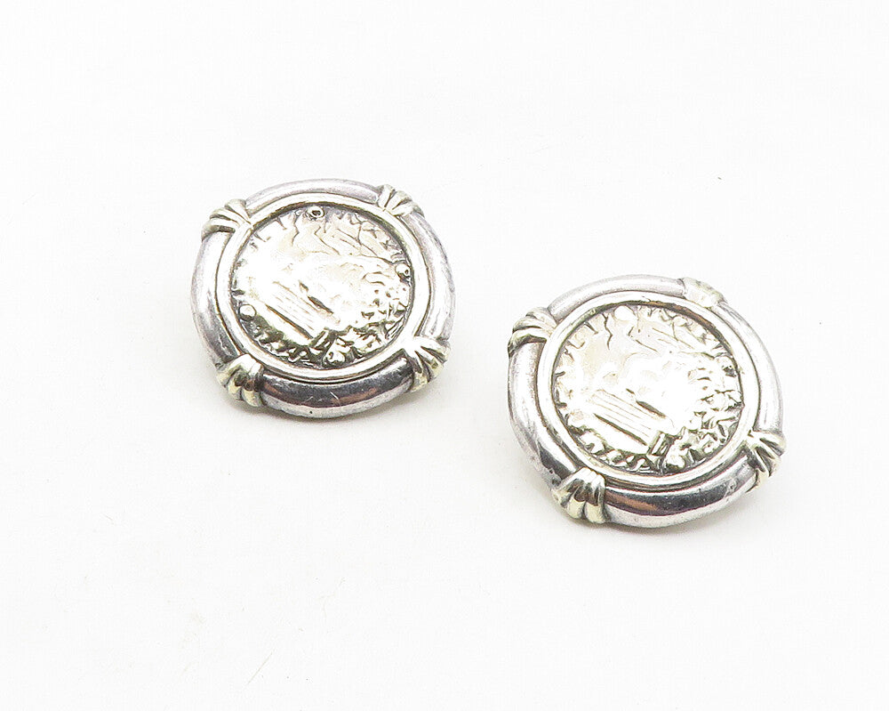 925 Sterling Silver  Vintage Modernist Shiny Round Non Pierce Earrings  EG5154