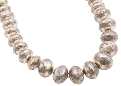 925 Sterling Silver Vintage Necklace FLOYD LANER NAVAJO Etched Bead Chain NE4943