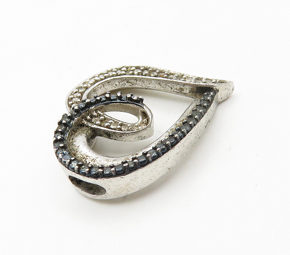 925 Sterling Silver Vintage Genuine Black & White Diamonds Heart Pendant PT12433