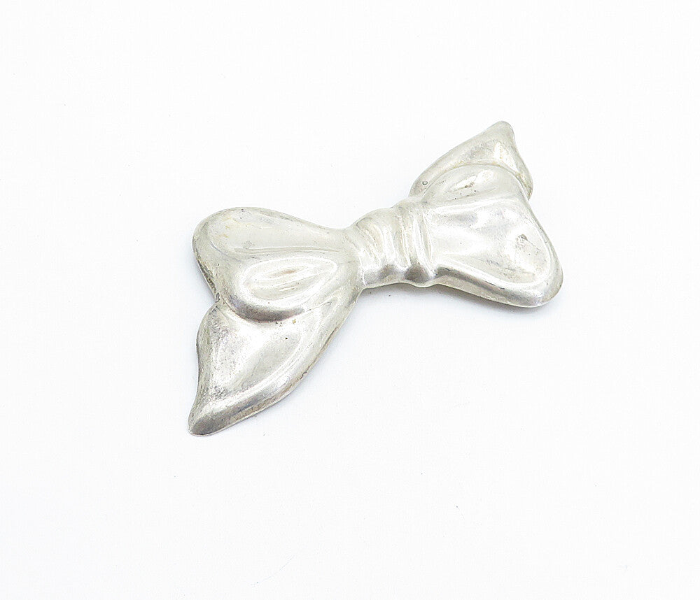 MEXICO 925 Sterling Silver  Vintage Bow Tied Ribbon Motif Brooch Pin  BP2502