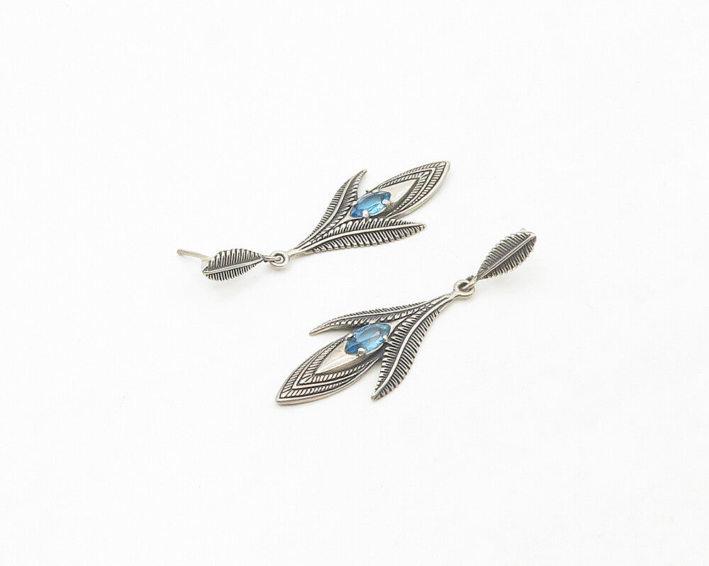 CAROLYN POLLACK 925 Silver  Vintage Blue Topaz Floral Dangle Earrings  EG9128