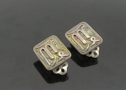 925 Sterling Silver  Vintage Dark Tone Patterned Non Pierce Earrings  EG10549
