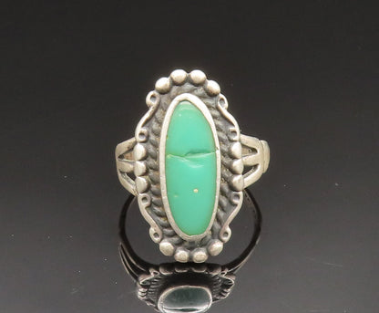NAVAJO 925 Silver  Vintage Beaded Inlaid Green Turquoise Ring Sz 8  RG24893