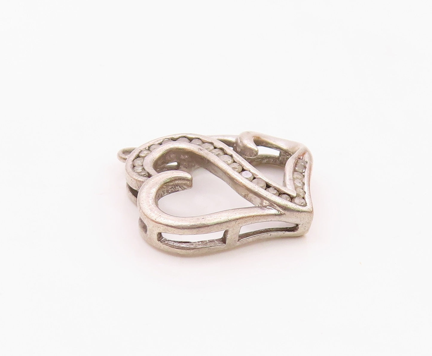 925 Sterling Silver  Vintage Genuine Diamonds Love Hearts Pendant  PT12538