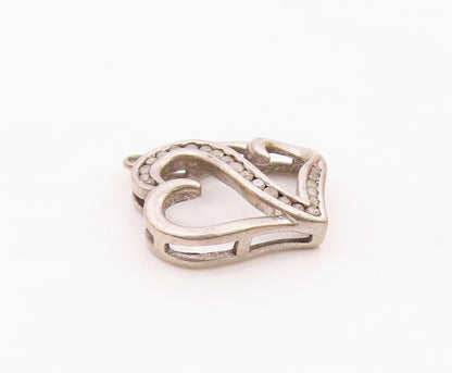 925 Sterling Silver  Vintage Genuine Diamonds Love Hearts Pendant  PT12538