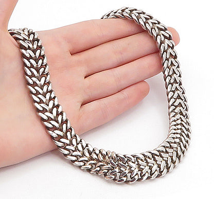 ALICIA MEXICO 925 Sterling Silver Vintage Shiny Wheat Link Chain Necklace NE1197