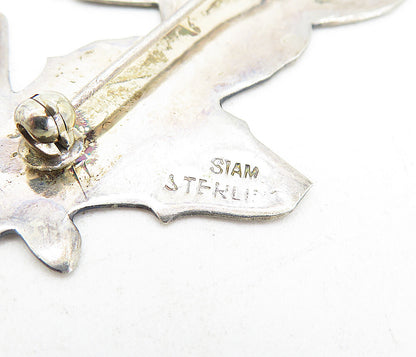 SIAM 925 Sterling Silver  Vintage Shiny Etched Niello Dancer Brooch Pin BP2048