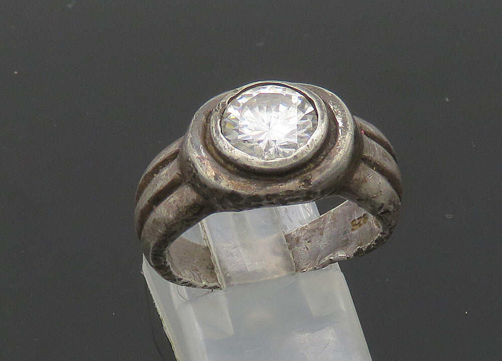 925 Sterling Silver  Vintage Cubic Zirconia Rustic Band Ring Sz 7  RG20789