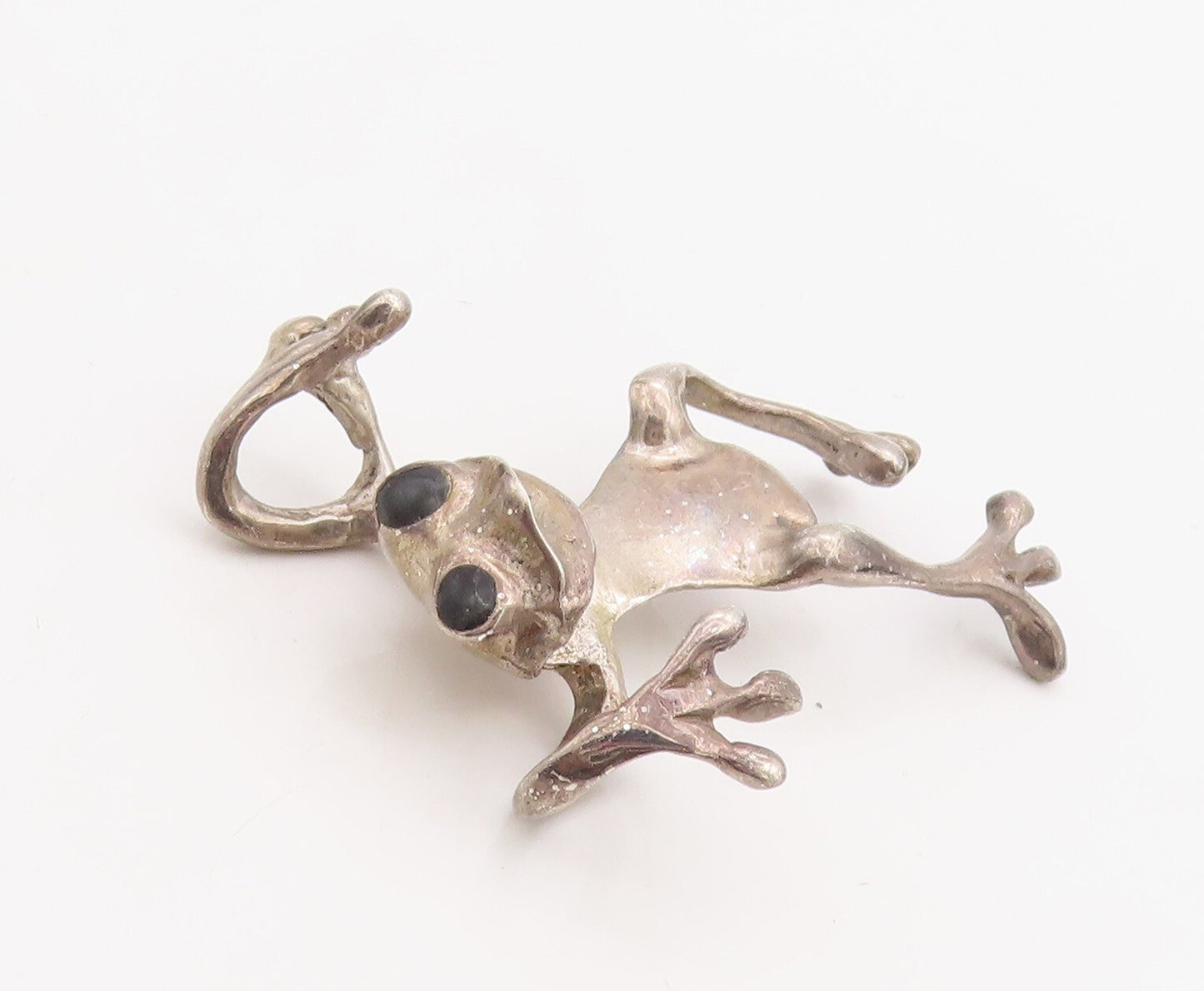 925 Sterling Silver Vintage Pendant Solid Cutout Jumping Frog  PT23576