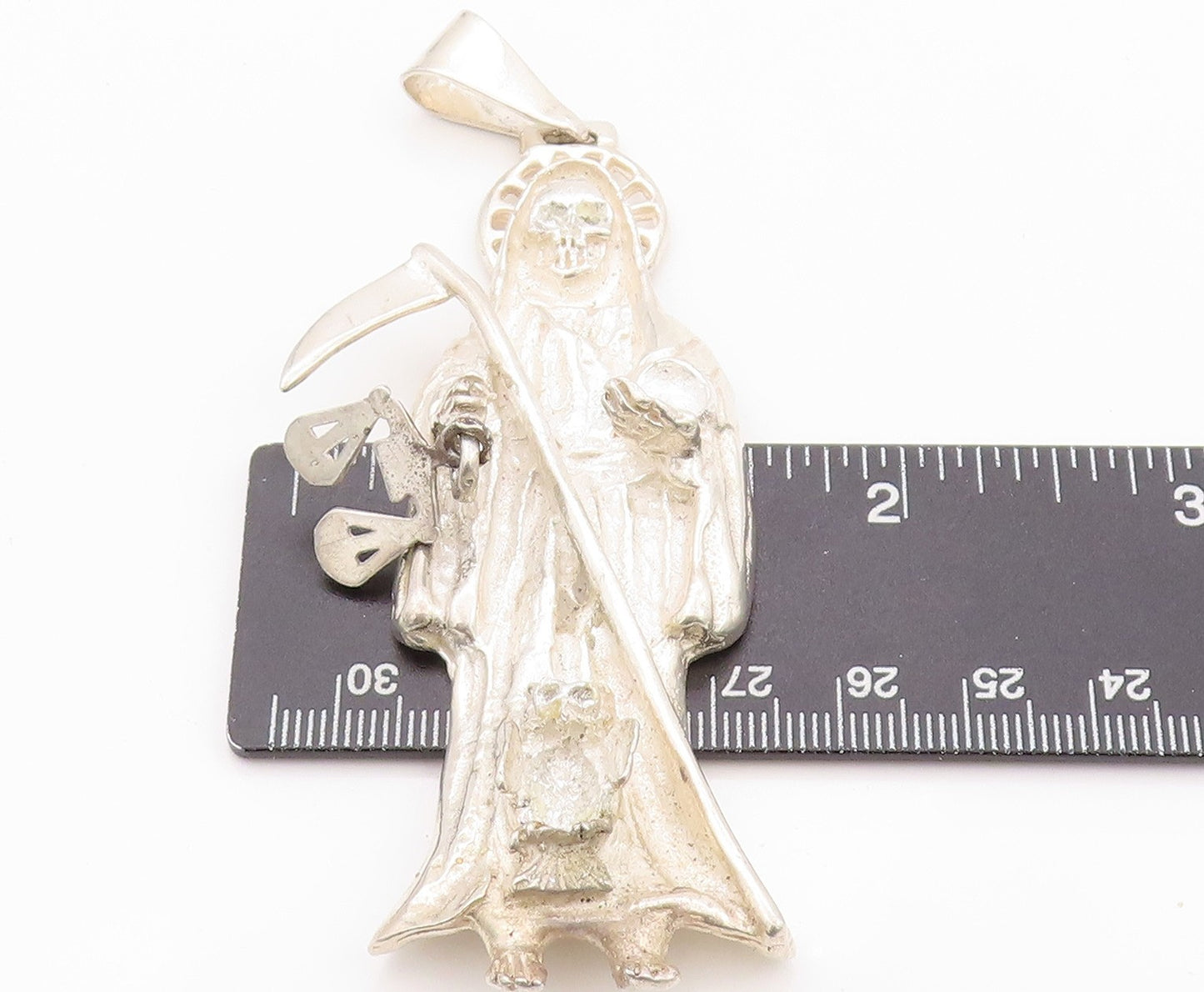 925 Sterling Silver Vintage Pendant Large Holy Death Grim Reaper  PT24031