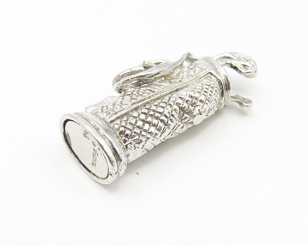 925 Sterling Silver  Vintage Shiny Bag Of Golf Clubs Drop Pendant  PT8804